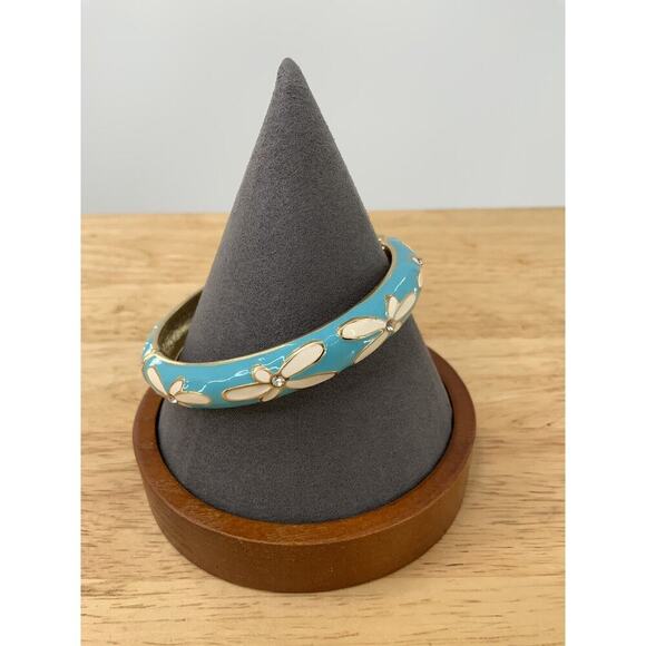 Vintage Style Blue Turquoise Aqua and Gold Rhinestone Bangle Fashion Jewelry - Picture 11 of 12